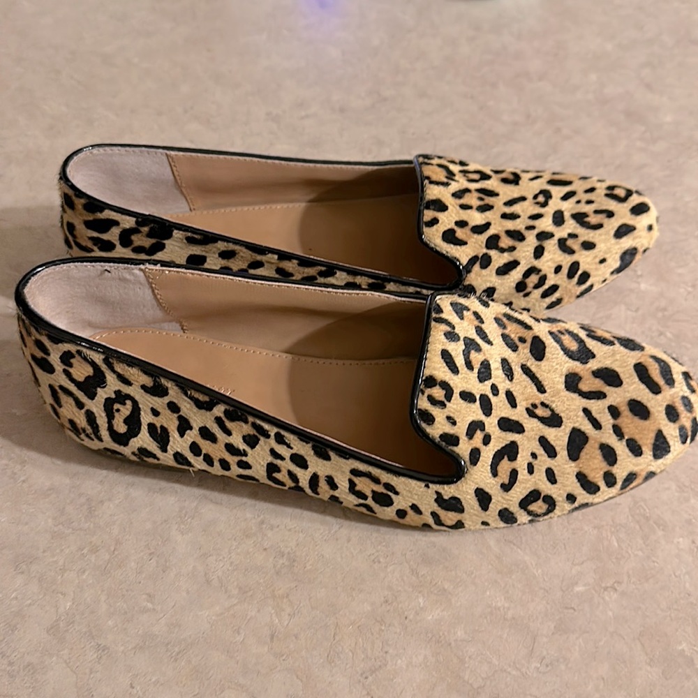 J Crew animal print calf hair loafer